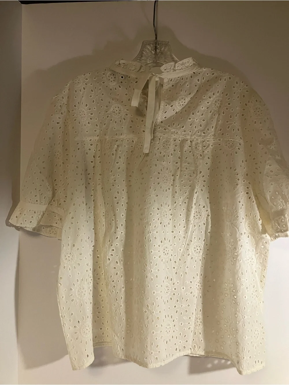 Madewell Cream Eyelet Peasant Blouse with Ruffle Neck